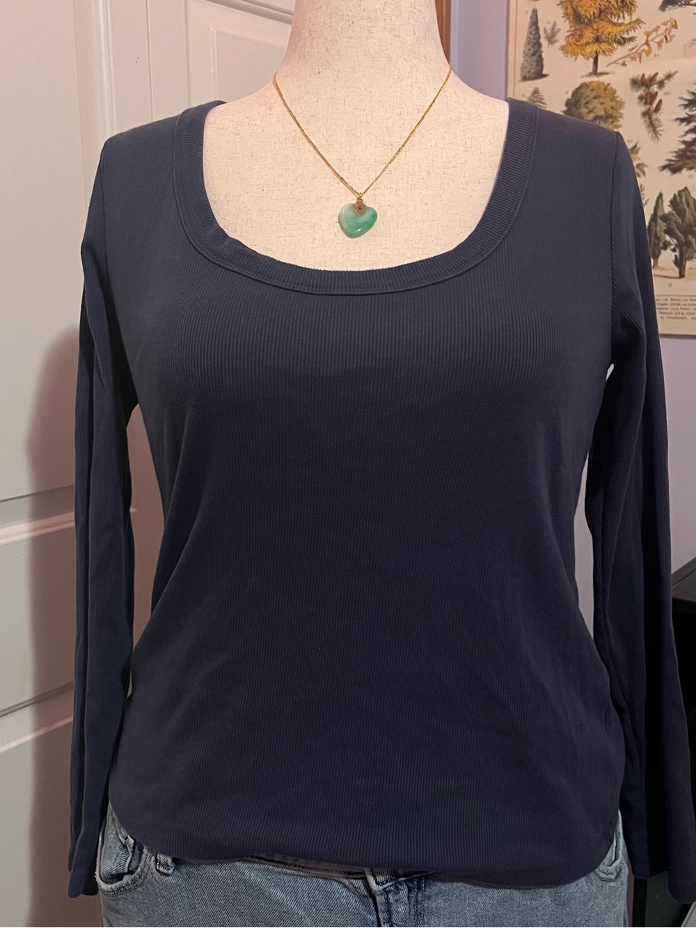 Old Navy Navy Long Sleeve Scoop Neck Top